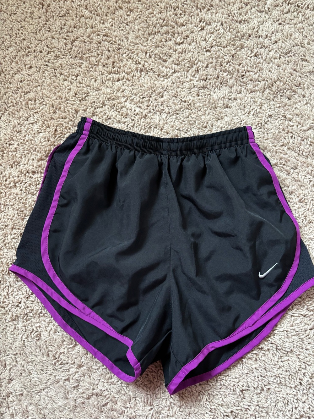 Nike Women’s Black Athletic Shorts with Purple Piping